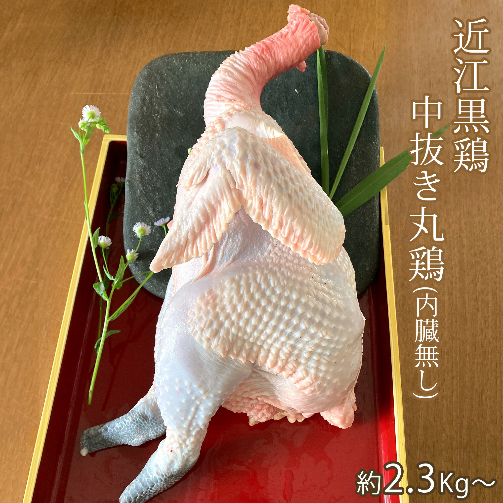 丸鶏 近江黒鶏 中抜き 内臓無し 【1羽 約4,447円】 約2.3Kg～ 不定貫 Kgあたり1,744円で再計算 滋賀県産 地鶏 産地直送 おうみくろどり 国産 若鳥 鶏肉 冷蔵