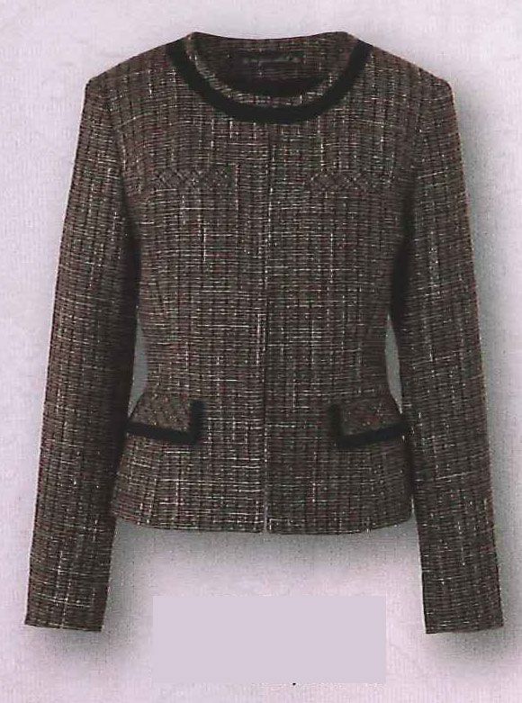 廃番 事務服 ジャケット レディース 廃番 ジョア en joie 81430 オールシーズン ノーカラー ツィード オフィス ユニフォーム