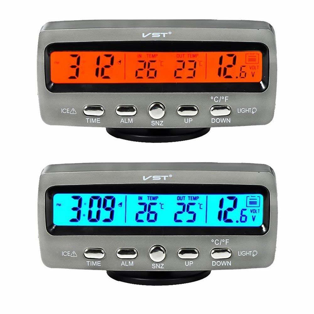 多機能 車載時計 時刻 日付 室内温度/外気温 電圧 LED表示モニター アラーム付き シガーライター アラームクロック 多機能表 バックライト切替可能