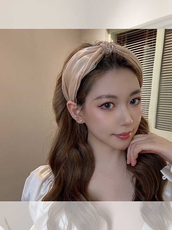 ヘアーアクセサリー　 カチューシャ　リボン付け　キラキラ　シンプル　 人気 流行　気質 百掛け sweet..