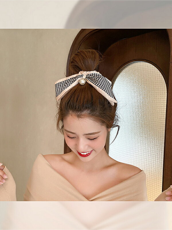 【即日発送】リボンゴム ヘアアクセサリー りぼん リボン ヘアゴム ヘアゴム ダンス 衣装 イベント 千鳥格 パール付き シンプル 人気 流行 気質 百掛け sweet系 姫系 お嬢様 ヘアバンド 上品 大人 かわいい おしゃれ フォーマル お呼ばれ 韓国ファッション
