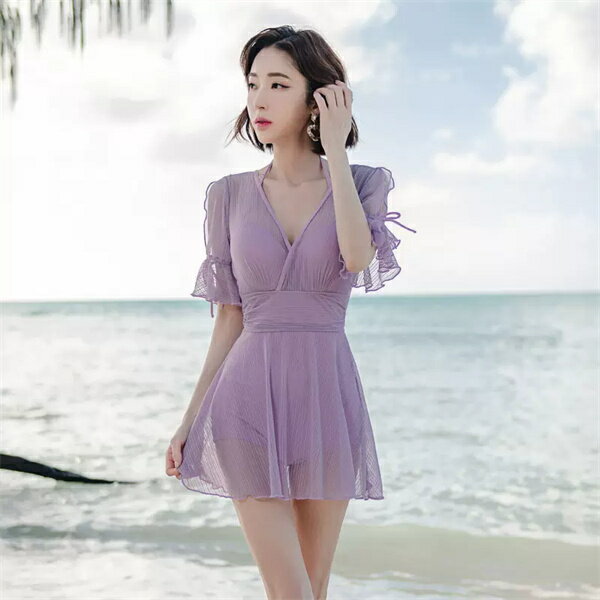 水着 レディース ワンピース オールインワン おしゃれ かわいい ガーリー フリル 切り替え セクシー バックシャン カットアウト バックリボン ノースリーブ　UVカット ノンワイヤー 肩紐 調節 アジャスターのサムネイル