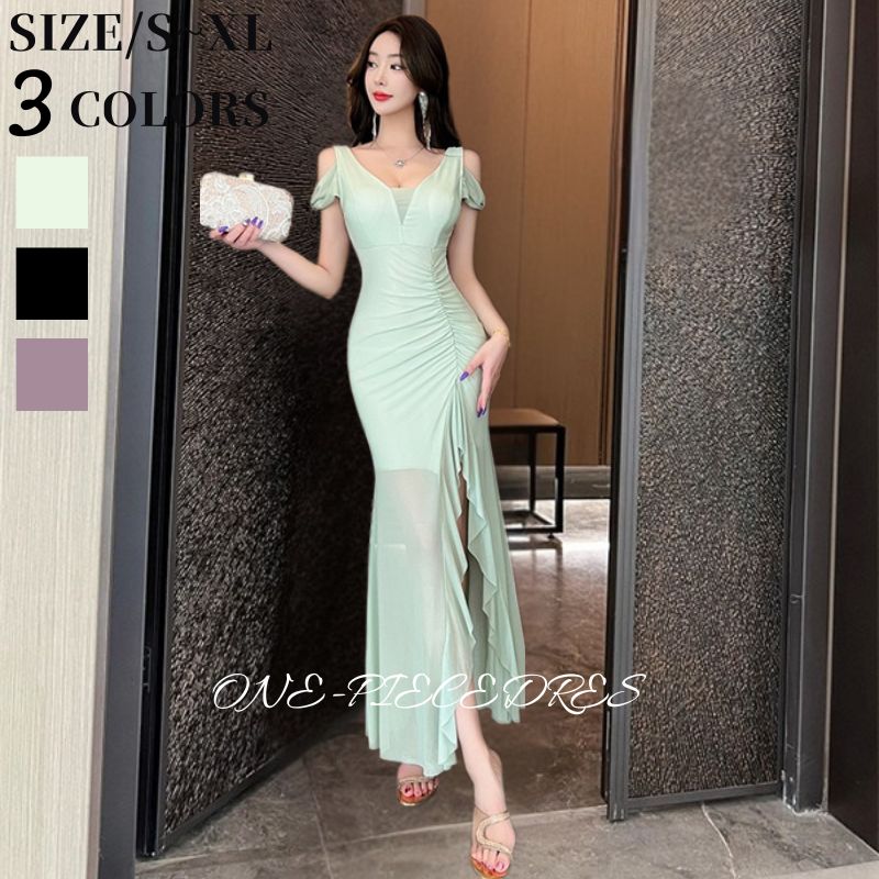 樂天商城 - ワンピースドレス　オフショルダードレス　ロング　タイトワンピース　セクシードレス 夏 ワンピース 　キャバドレス　レース　姫系　 セクシー上品 大人 きれいめ お水　ラウンジ　 キャバ嬢　ブラック　パープル　グリーン　20代 30代 40代 韓国ファッション 春夏 服
