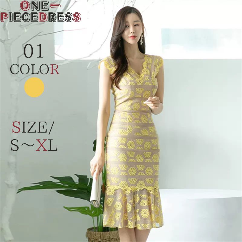 ワンピースドレス　レースドレス　キャバドレス　パーティドレス 　お呼ばれ 膝丈 　セクシー　タイトワンピース 　　大人 上品 きれいめ おしゃれ パーティー キャバ スナック ラウンジ クラブ ドレス きれいめ　20代30代 　韓国 レディース 服 春秋