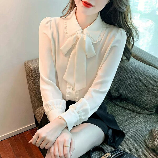 新作　おしゃれ　レティ―スシャツ　リボンシャツ　ブラウス　 トップス シンプル セクシー 長袖 ブラウス 入学式　入園式　卒業式　 通勤　大きいサイズ オシャレ エレガント 大人かわいい 華やか 上品　オフィスレディー　OL　パーティー 二次会 　韓国ファッション