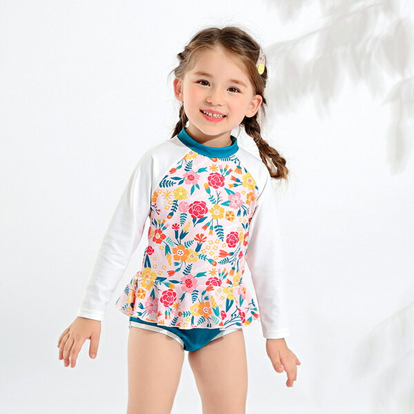 Rakuten - キッズ 水着 女の子 上下セット子供用 90cm 100cm 110cm 120cm 130cm 140cm ジュニア 女児 小学生 2type オールインワン おしゃれ バックフリル リボン ギンガム　長袖　花柄　水遊び 学校 プール 夏 海 川 アウトドア スイミング