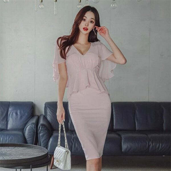 タイトワンピース パーティードレス キャバドレス ライトドレス セクシードレス 姫系 お嬢様 春夏 着痩せ ミモレ丈 ロング丈 前スリット オシャレ シンプル エレガント 大人 上品 フォーマル 披露宴 結婚式 ピンク 20代30代40代 韓国ファッション