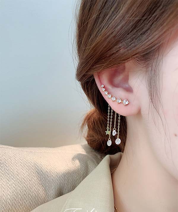 【即日発送】ロングピアス ロングイヤリング チェーン キュービックジルコニア 揺れ エレガント 大人っぽい ロングチェーンピアス イヤリング キュービックジルコニア ロングピアス ロングイヤリング 華やか 結婚式 2次会 パーティー 揺れ