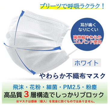 【あす楽】高品質　不織布マスク　30枚入り BFE99% 不織布 プリーツ　防塵 飛沫防止 PM2.5 UVカット 立体 大人用 男女兼用 使い捨て 花粉症　日本国内発送 ウィルス対策　インフルエンザ　 ホワイト　30枚入り　mask181