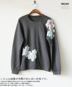 レースプルオーバー。スウェット。チャコールグレー。カジュアルでいて、繊細。4/2022時販売新作〇メール便可