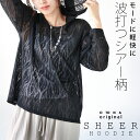 otonaオリジナル トップス カットソー パーカー ブラック 春 夏 秋 冬 長袖 シアー 柄 フーディ インナー レイヤード 細魅せ 大きいサイズ 体型カバー クール モードに軽快に 波打つシアー柄 9/15