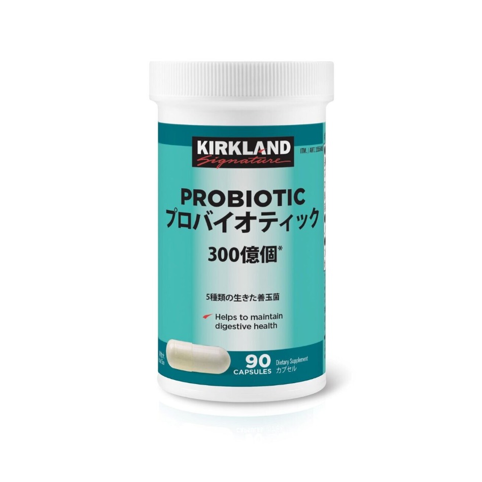【商品の特徴】１日目安量: 1粒 / 手軽に乳酸菌を摂りたい方に / 健康的な消化を維持 / 季節の変わり目の健康維持 / 快調な毎日に / グルテン、大豆、着色料、香料、保存料不使用カークランドシグネチャー プロバイオティックは、5 種類の善玉菌が独自のブレンドで、健康的な消化を維持します。1粒に300億個※の生きた善玉菌が植物性カプセルに封入されています。1日の使用量目安は1粒です。※製造時