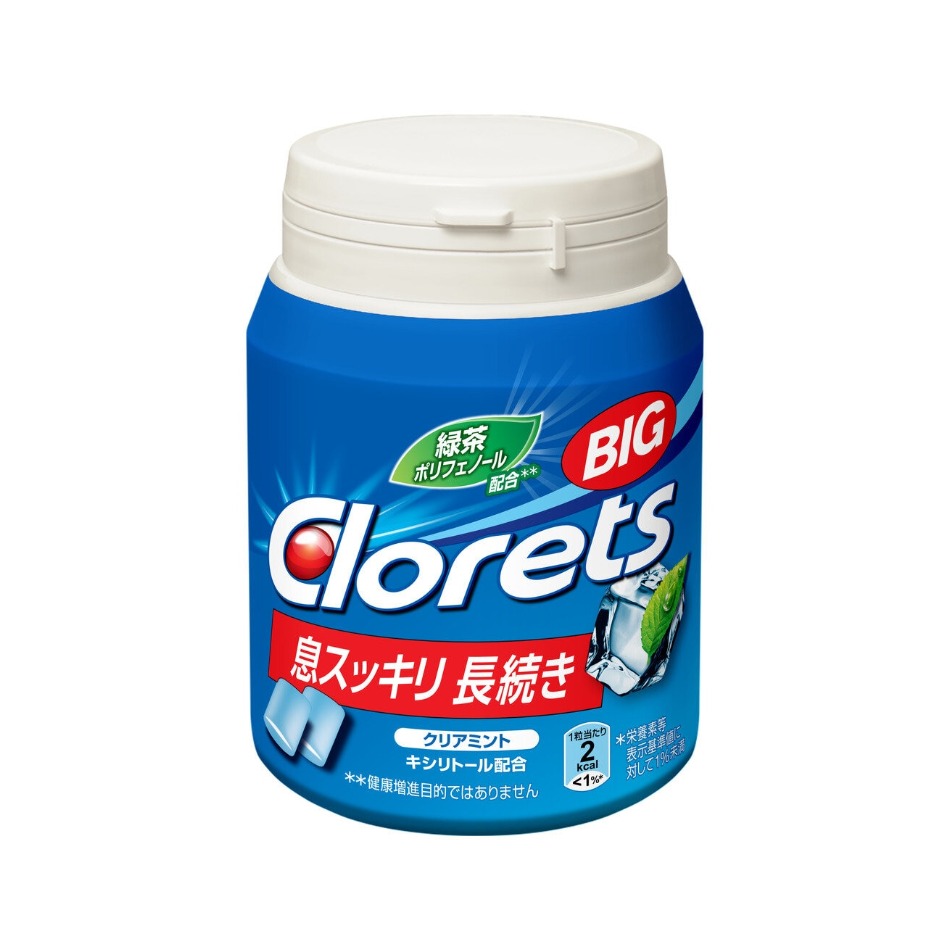 【商品の特徴】「クロレッツ」のNo.2売上フレーパー。メントール感・爽快感強めミント味。 / 「緑茶ポリフェノール」と「キシリトール」を配合。 / 「息スッキリ 長続き！」実感ガム。今年発売から34年を迎えるロングセラーブランド「クロレッツ」。 「緑茶ポリフェノール」と「キシリトール」を配合した製品で、“息スッキリする、長続きする！”とご好評頂いております。「クリアミント」はメントール強めでより爽快感を感じられるフレーバーになっており、クロレッツ内、No.2の売上を誇ります。クロレッツは、これからも「皆様のいい息」に寄り添って参ります。