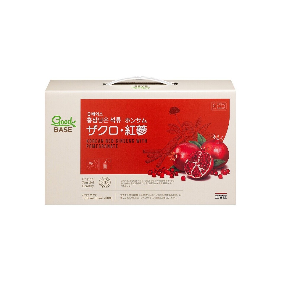 【商品の特徴】50ml x 30袋(10袋 x 3箱) / １日あたり１袋目安 / ６年根高麗紅蔘、ザクロエキス配合 / すっきりとした味わいで飲みやすい / 程よい酸味ですっきり飲みやすい / 1日のはじまりや運動の後にも◎６年根高麗紅蔘エキス、ザクロエキスを配合した健康食品(清涼飲料水)です。ザクロのフルーティーな味わいをお楽しみいただけます。 程よい酸味で高麗人蔘特有の苦みが抑えられていて飲みやすく、特に女性に好まれています。ノンカフェインで、身体にやさしいドリンクです。 ザクロ・紅蔘（ホンサム）は、韓国を代表する有名ブランド、正官庄（ジョンガンジャン）の製品で、契約栽培で６年育てた高麗人蔘を、皮ごと蒸して乾燥させて作る紅蔘（ホンサム）を使用しています。