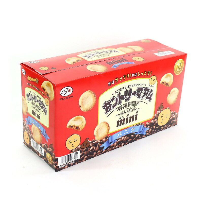 【商品の特徴】定番のカントリーマアム（バニラ）のミニサイズ / 持ち運びにも便利な小袋タイプ / 50g x 10袋ひとくちサイズでこまめに食べたい分だけ食べられるミニサイズのカントリーマアム。 チョコチップをしっとり食感の中側生地に練り込み、サックリ食感の外側生地で包み込み焼き上げました。小腹が空いたときに慣れ親しんだ安心のおいしさを手軽に楽しめます。　