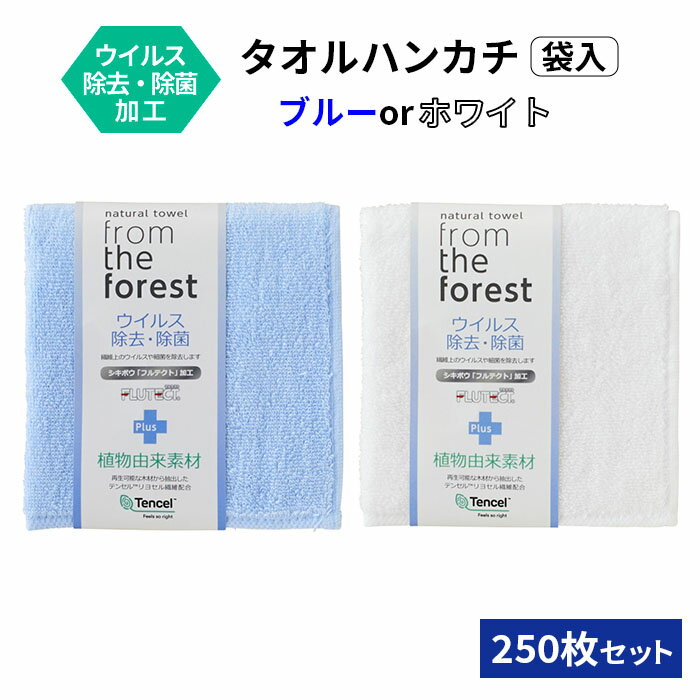 ウイルス除去・除菌加工 タオルハンカチ(袋入れ) ブルーorホワイト 250枚セット(F-20MF2/5)除菌タオル 除菌ハンカチ 無地 シンプル まとめ買い 業務用