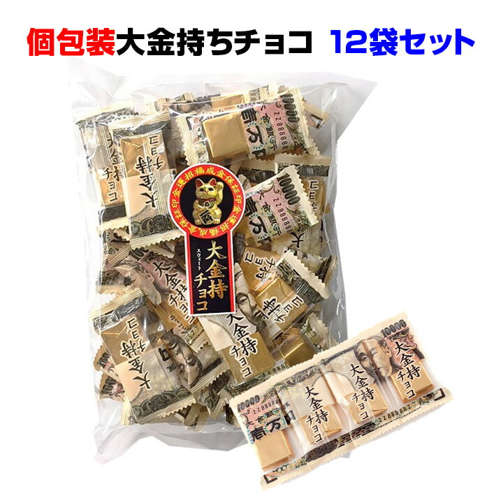 おもしろお菓子 大金持ちチョコ個包装チョコレート 12袋(1c/s)一万円札風チョコ お札チョコ お金チョコ お配りチョコ 面白チョコ プチギフト ノベルティお菓子 販促チョコ 販促お菓子 おもしろ景品お菓子