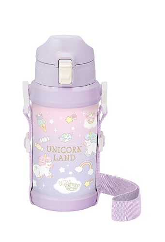 オーエスケー OSK 水筒 子供用 600ml ユニコーン パープル ショルダーベルト付 直飲み ボトル SBR-600D