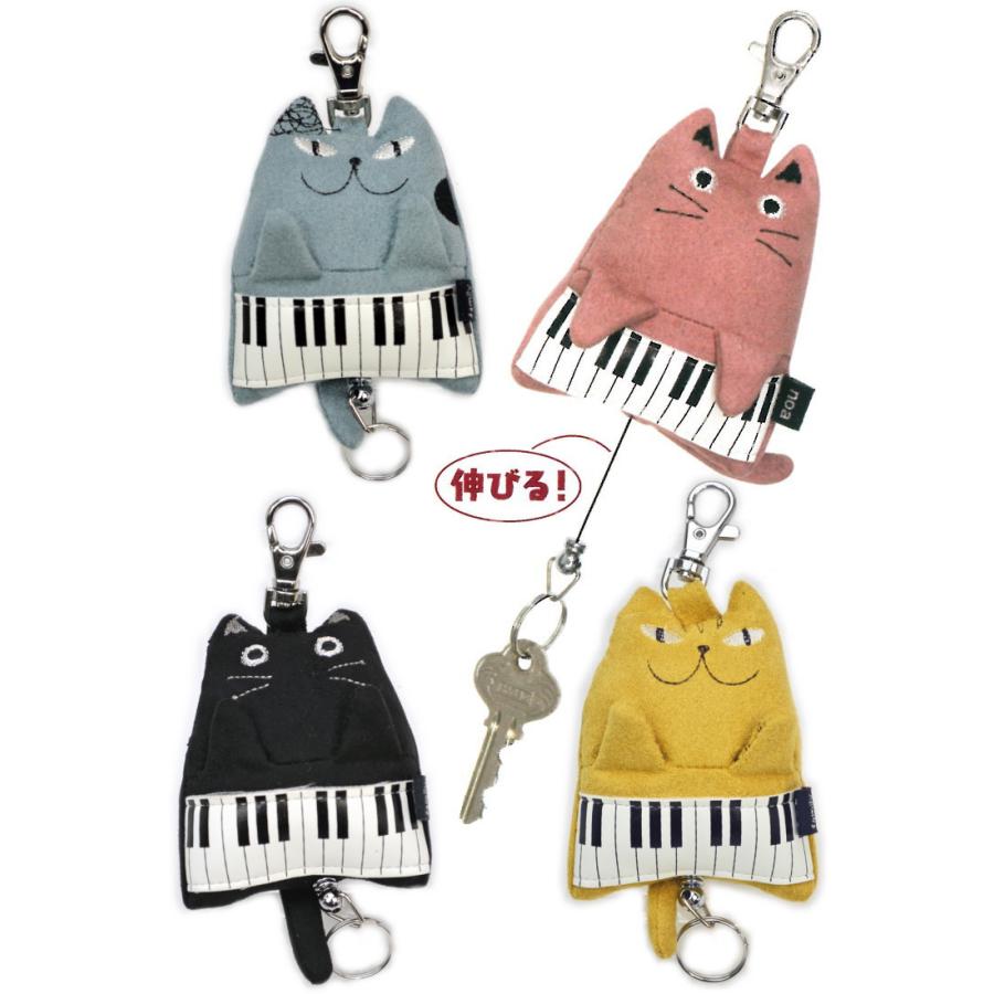 J713　ピアノキャットリールキーホルダー　ノアファミリー　黒は完売しました　音手箱