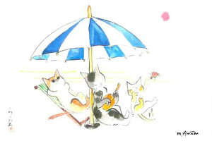 F0182193 雨田光弘「音楽とあそぶネコたち」ポストカード( 磯セレナーデ) アマネコ舎 音手箱