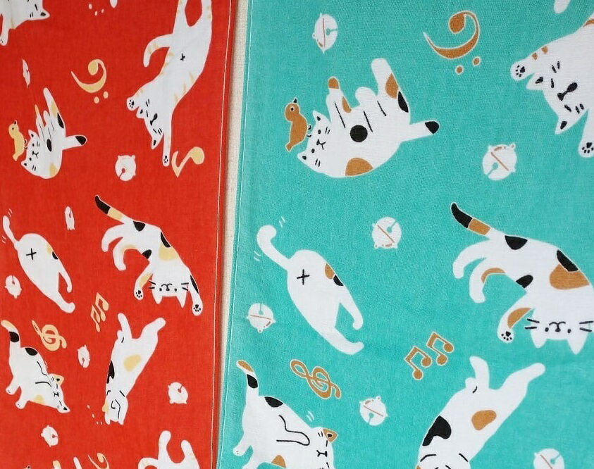 ゆるねこ柄のてぬぐいタオル　　のあぷらす　【音楽雑貨】NF804　　音手箱