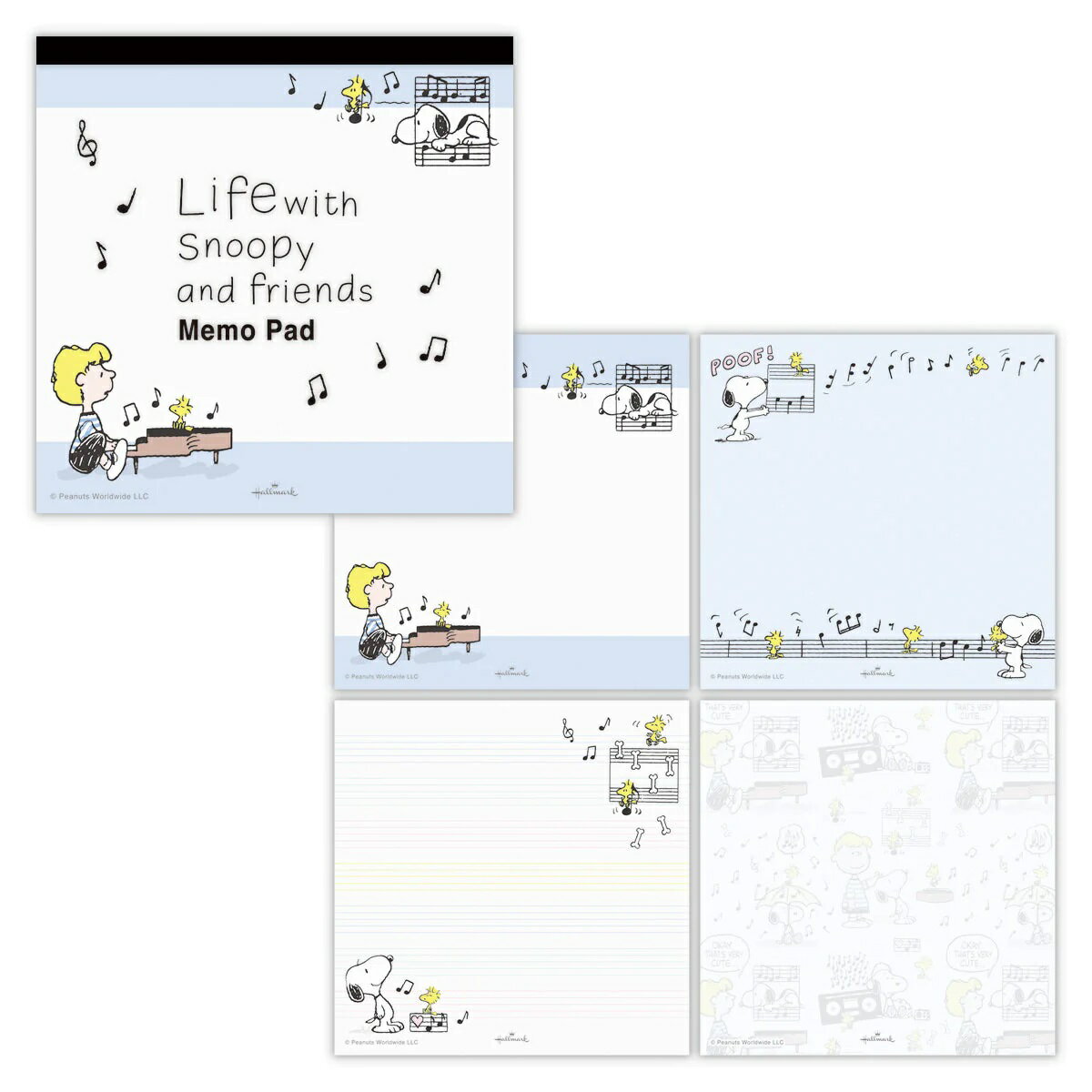 EFN-830-984 スヌーピー ブルー 音楽のある日々【メモパッド／Life with Snoopy and Friends】 ホールマーク