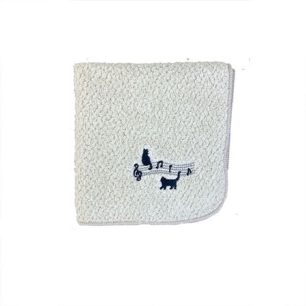 K20831 五線譜と猫 刺繍ハンカチ 今治タオル 音手箱