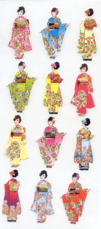 和風シール JP342 振り袖 着物 ステッカーファン 音手箱