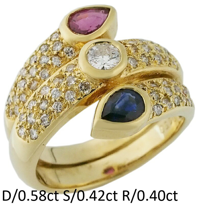 Rakuten - 音羽屋■ サファイア/0.42ct ルビー/0.40ct ダイヤ/0.58ct K18YG デザイン リング 14号 仕上済【中古】