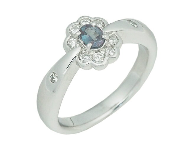 Alexandrite - 音羽屋■ アレキサンドライト/0.21ct ダイヤ/0.19ct Pt900 プラチナ デザイン リング 12号 ソーティング付き 仕上済【中古】