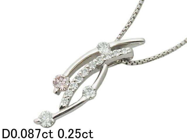 Rakuten - 音羽屋■ ピンクダイヤモンド/0.087ct ダイヤ/0.25ct Pt900/Pt850 デザイン ネックレス ソーティング付き 仕上済【中古】