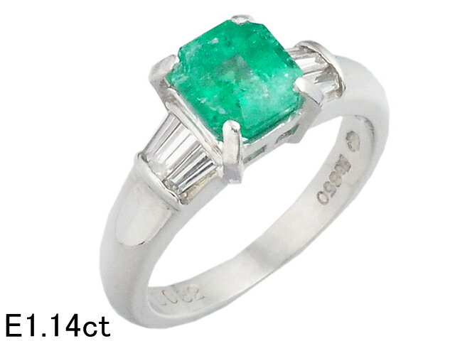 Rakuten - 音羽屋■ エメラルド/1.14ct ダイヤ/0.32ct Pt850 プラチナ デザイン リング 12号 鑑別カード付き 仕上済【中古】