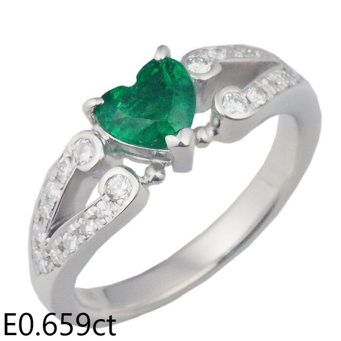 Rakuten - 音羽屋■ エメラルド/0.659ct ダイヤ/0.26ct Pt900 ハートシェイプカット デザイン リング 14号 鑑別カード付き 仕上済【中古】