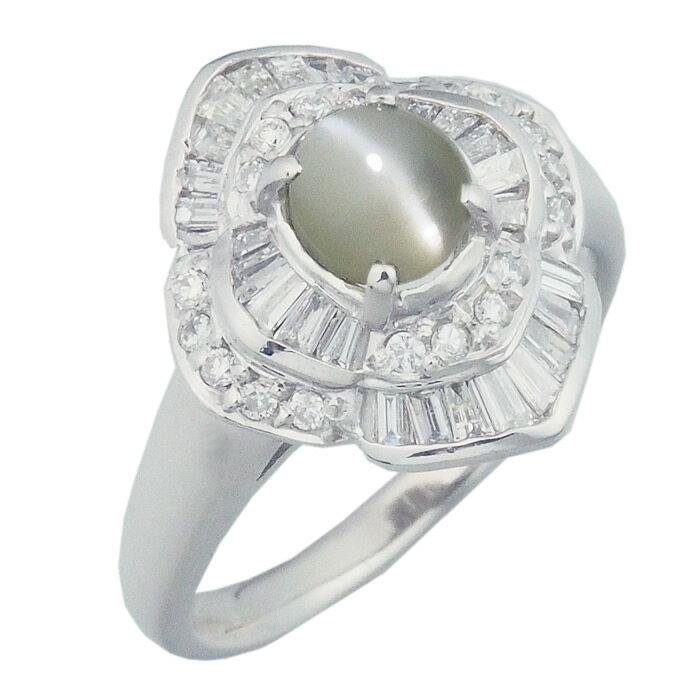 Rakuten - 音羽屋■ クリソベリル キャッツアイ/1.11ct ダイヤ/0.48ct Pt900 プラチナ デザイン リング 11号 ソーティング付き 仕上済【中古】