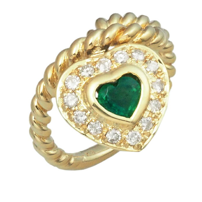 Rakuten - 音羽屋■ エメラルド/0.43ct ダイヤ/0.31ct K18YG ハート デザイン リング 12号 仕上済【中古】
