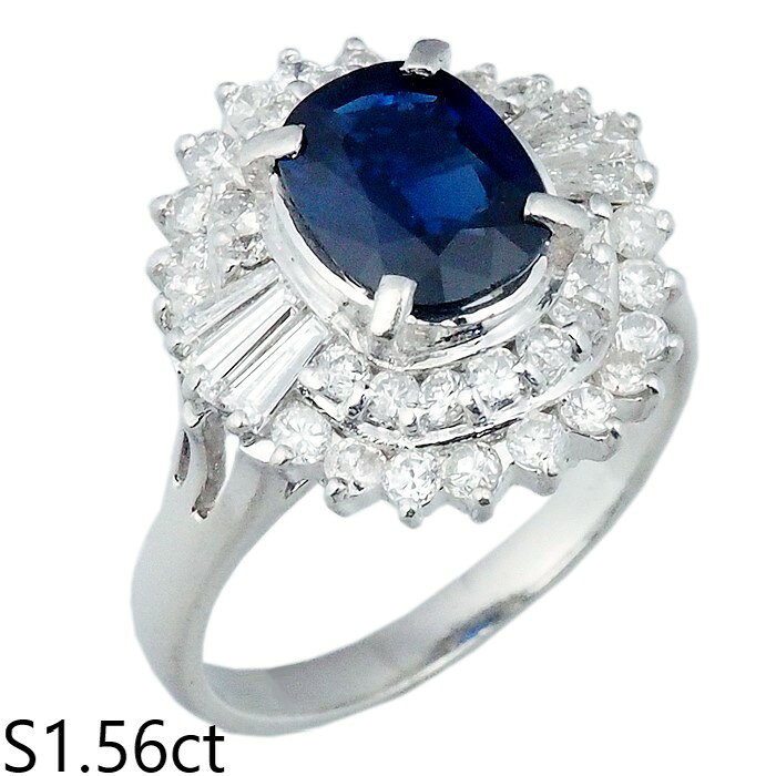 Rakuten - 音羽屋■ サファイア/1.56ct ダイヤ/1.01ct Pt900 プラチナ デザイン リング 12号 鑑別カード付き 仕上済【中古】