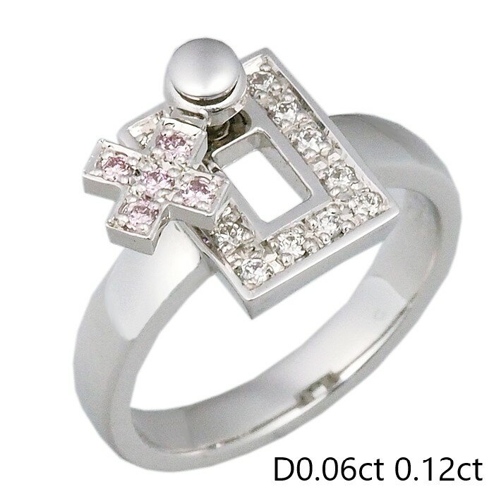 Rakuten - 音羽屋■ ダイヤモンド/0.06ct 0.12ct K18WG ピンクダイヤ クロス デザイン リング 12号 仕上済【中古】