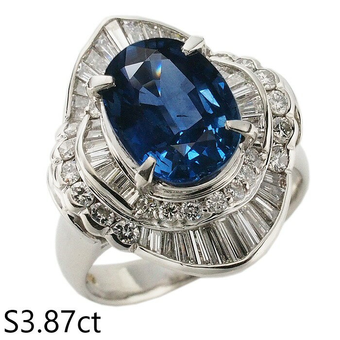 Rakuten - 音羽屋■ サファイア/3.87ct ダイヤ/1.25ct Pt900 デザイン リング 13号 ソーティング付き 仕上済【中古】