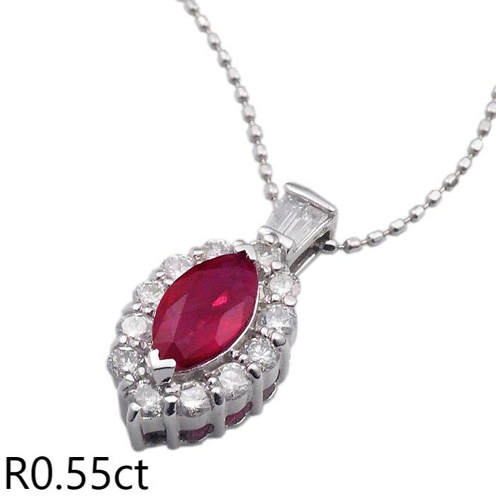音羽屋■ ルビー/0.55ct ダイヤ/0.38ct K18WG ネックレス 鑑別カード付き 仕上済【中古】
