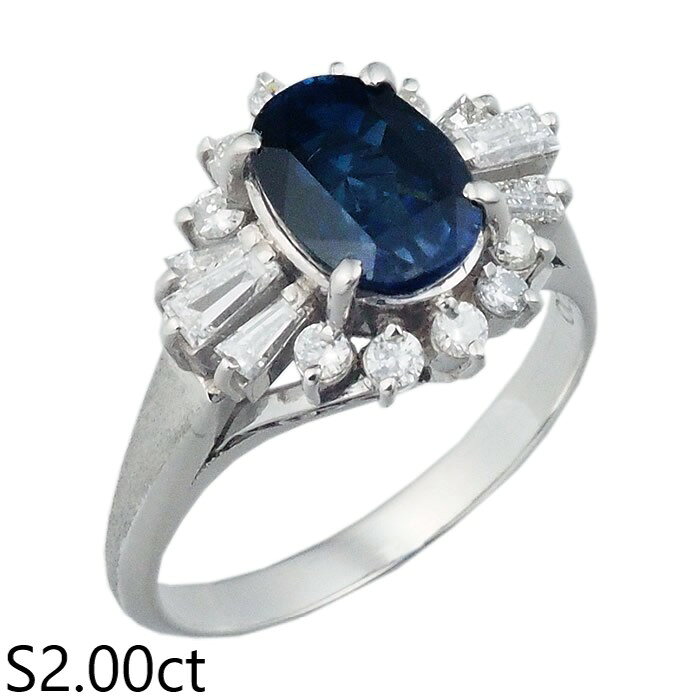 Rakuten - 音羽屋■ サファイア/2.00ct ダイヤ/0.56ct Pt900 デザイン リング 12号 ソーティング付き 仕上済【中古】