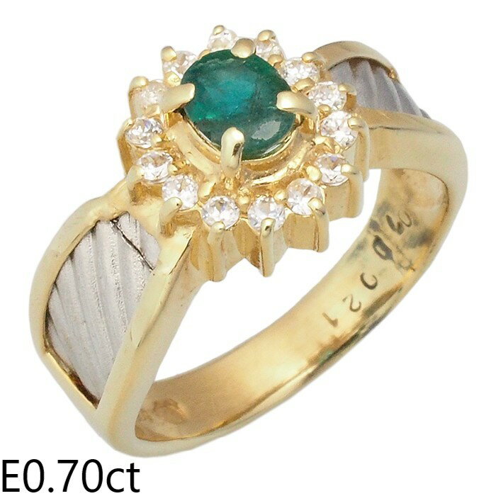 Rakuten - 音羽屋■ エメラルド/0.70ct ダイヤ/0.21ct K18YG/Pt900 デザイン リング 12号 仕上済【中古】