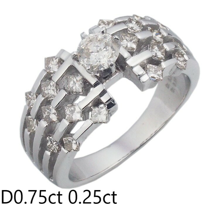 Rakuten - 音羽屋■ ダイヤモンド/0.75ct 0.25ct K18WG デザイン リング 12号 仕上済【中古】