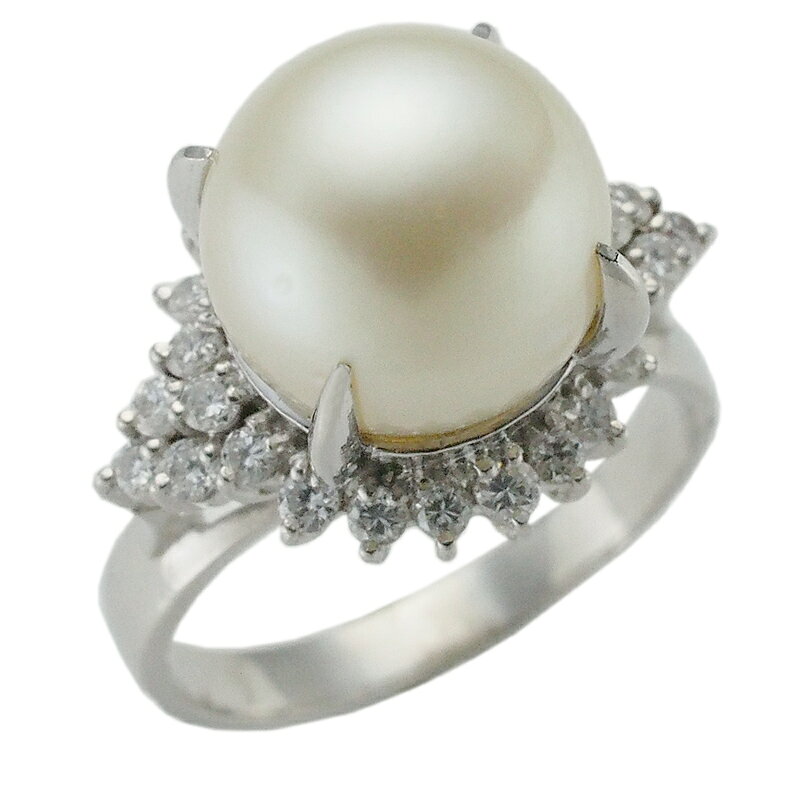 Rakuten - 音羽屋■ 南洋パール/11.2mm ダイヤ/0.53ct Pt900 デザイン リング 15.5号 仕上済【中古】