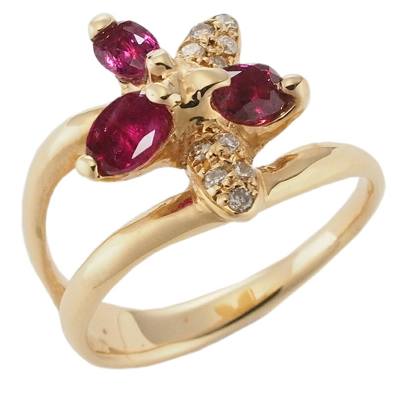 音羽屋■ ルビー ダイヤ/0.11ct K18YG デザイン リング 12.5号 仕上済【中古】