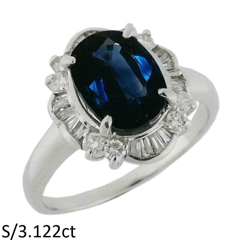 Rakuten - 音羽屋■ サファイア/3.122ct ダイヤ/0.45ct Pt900 デザイン リング 16号 鑑別書付き 仕上済【中古】