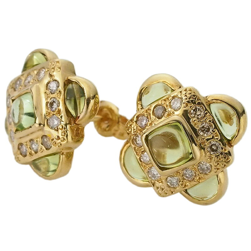 音羽屋■ ペリドット ダイヤ/0.09ct×2 K18YG デザイン ピアス 鑑別書付き 仕上済【中古】【中古】(4.0)