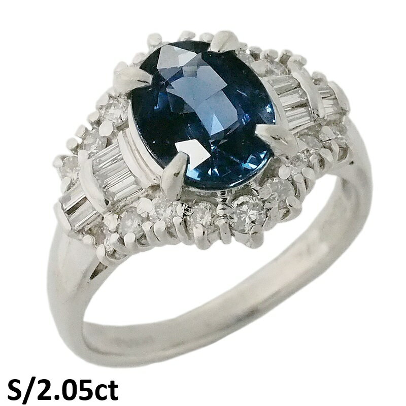 Rakuten - 音羽屋■ サファイア/2.05ct ダイヤ/0.475ct Pt900 デザイン リング 13号 ソーティング付き 仕上済【中古】