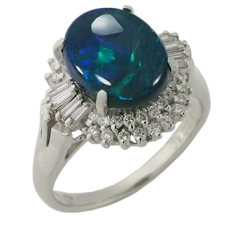 音羽屋■ ブラックオパール/2.42ct ダイヤ/0.40ct Pt900 リング 13号 ソーティング付き 仕上済【中古】