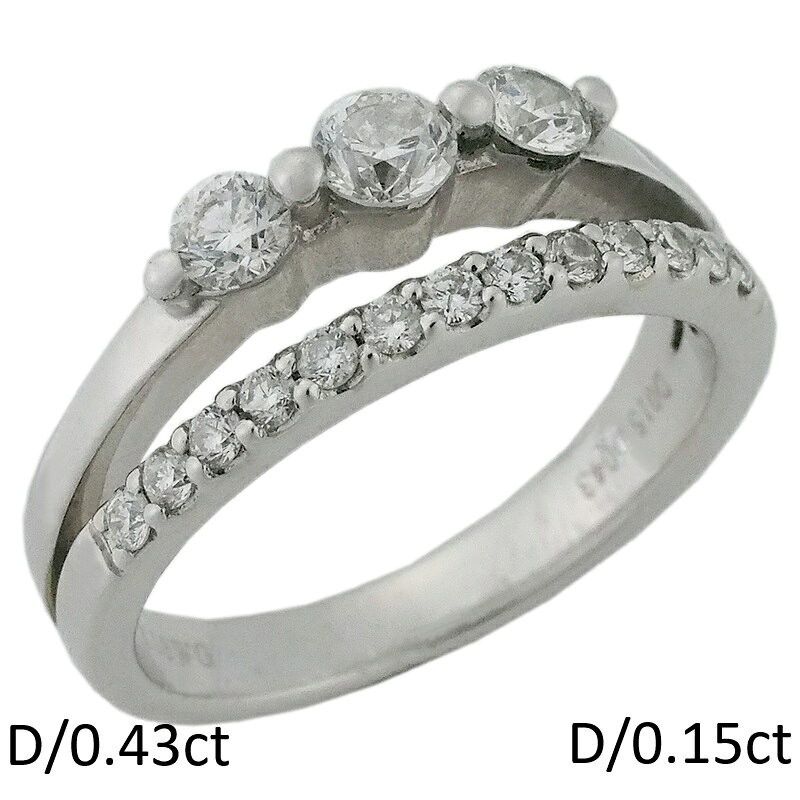 Rakuten - 音羽屋■ ダイヤモンド/0.43ct 0.15ct K18WG ホワイトゴールド デザイン リング 11号 鑑別書付き 仕上済【中古】