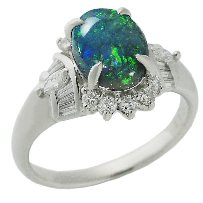 Rakuten - 音羽屋■ ブラックオパール/0.45ct ダイヤ/0.41ct Pt900 リング 14号 鑑別カード付き 仕上済【中古】